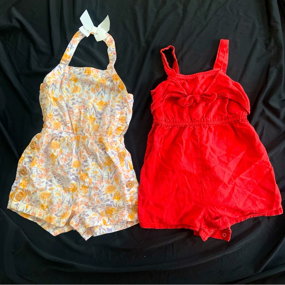 Floral and Red Kids Romper Set 2t